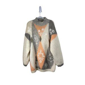 Classiques Mohair Knit Embroidered Long Line Sweater Feminine Granny Lounge L